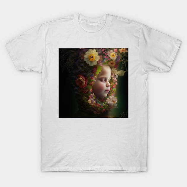 Young Girl Wearing a Garland of Flowers T-Shirt by daniel4510